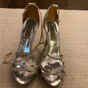 Badgley Mischka Lillian Silver Metallic Leather Women’s Evening Heels-size 6